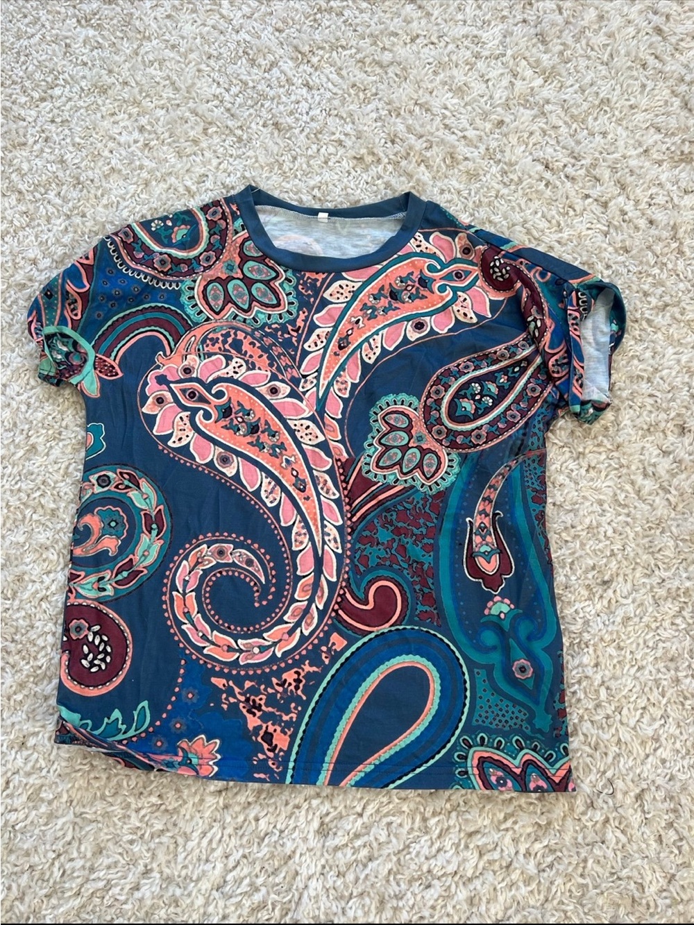 Kids Paisley Print Short Sleeve Top - Navy, Teal & Coral